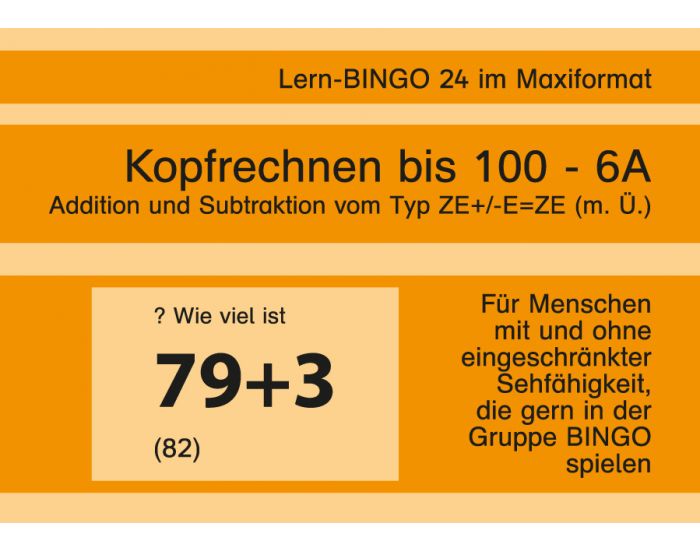 Lern Bingo 6a Addition Subtraktion Ze E Ze M U Bis 100 Pdf K2 Verlag Ch