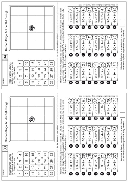 Lern-BINGO Kleines 1x1 für Rechtshänder PDF