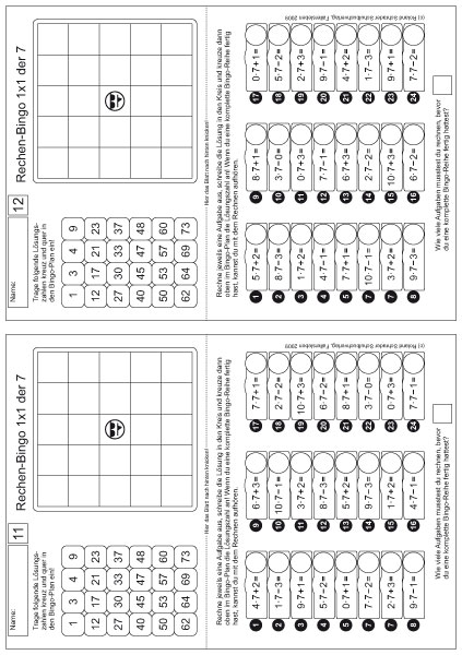 Lern-BINGO Kleines 1x1 für Rechtshänder PDF