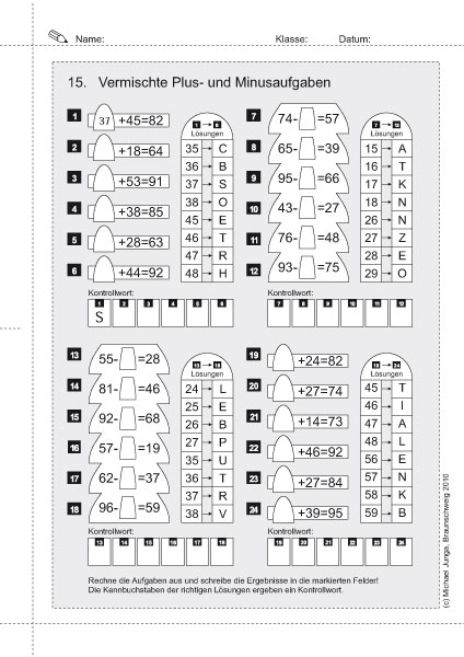 Kopfrechentraining Addition / Subtraktion PDF