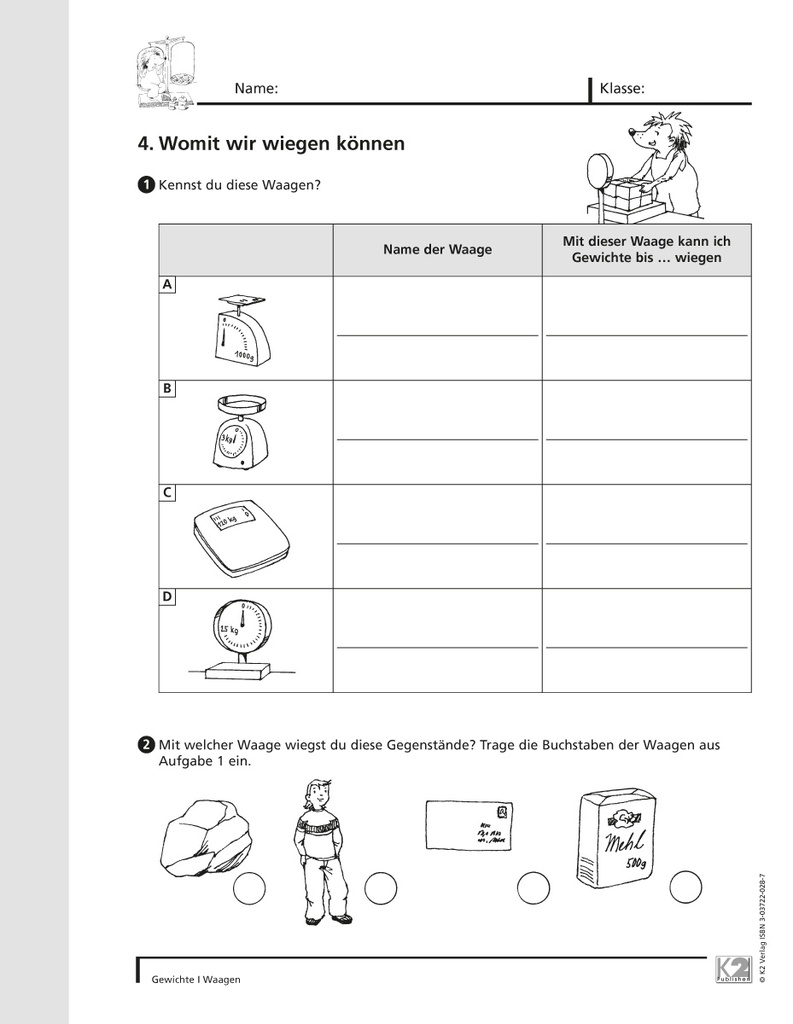 Gewichte Kopiervorlagen 