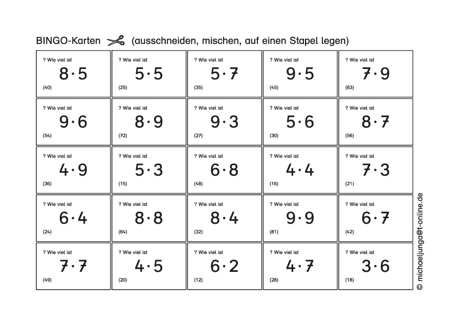 Lern-BINGO 1x1 Grundaufgaben 1 PDF