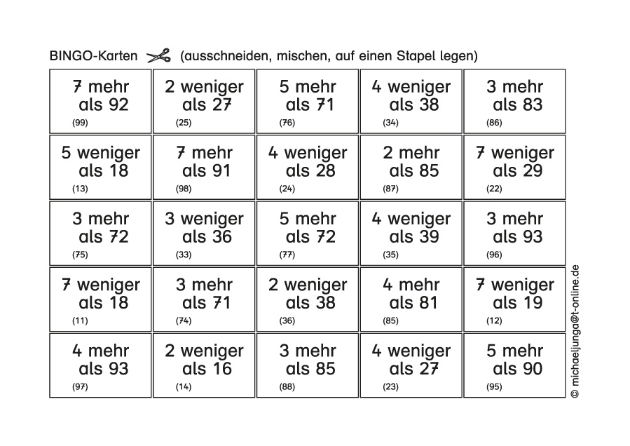 Lern-BINGO 3B Addition Subtraktion (ZE+/-E=ZE o.Ü) bis 100 PDF