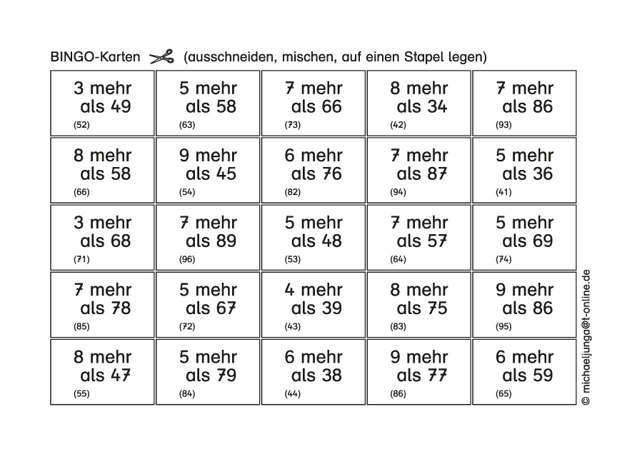 Lern-BINGO 4B Addition (ZE+E=ZE m.Ü.) bis 100 PDF