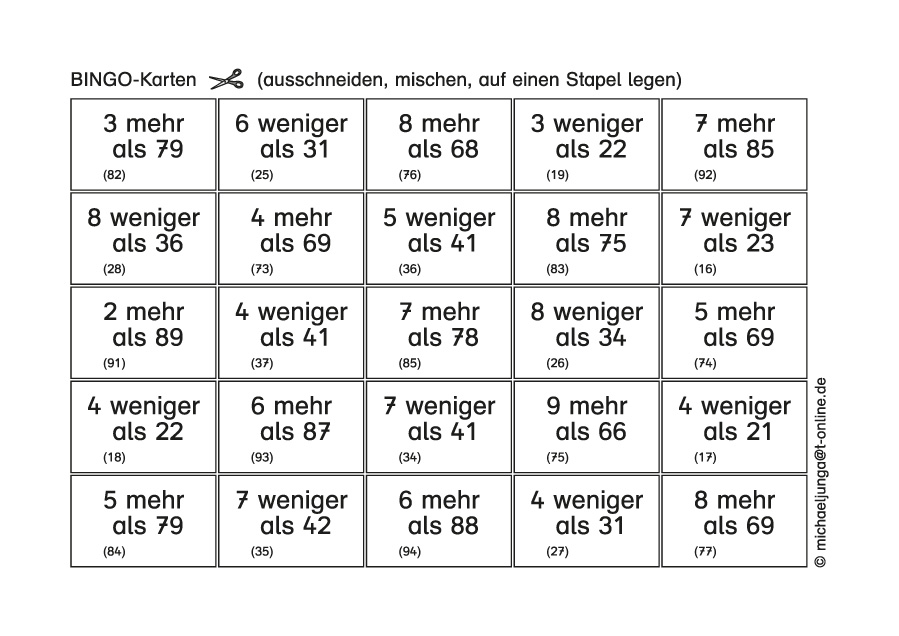 Lern-BINGO 6B Addition Subtraktion ( ZE+/-E=ZE m.Ü) bis 100 PDF