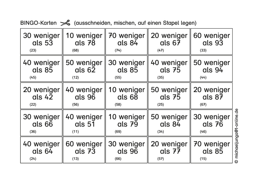 Lern-BINGO 8B Subtraktion (Z+ZE=ZE o.Ü) bis 100 PDF