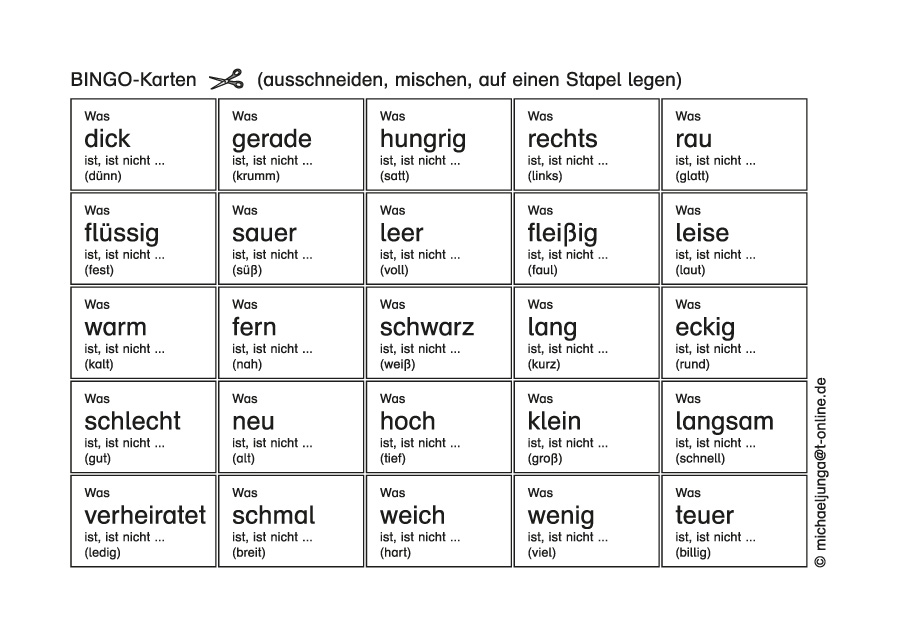 Lern-BINGO 24 Gegensätze PDF