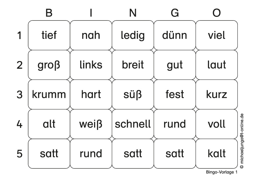 Lern-BINGO 24 Gegensätze PDF