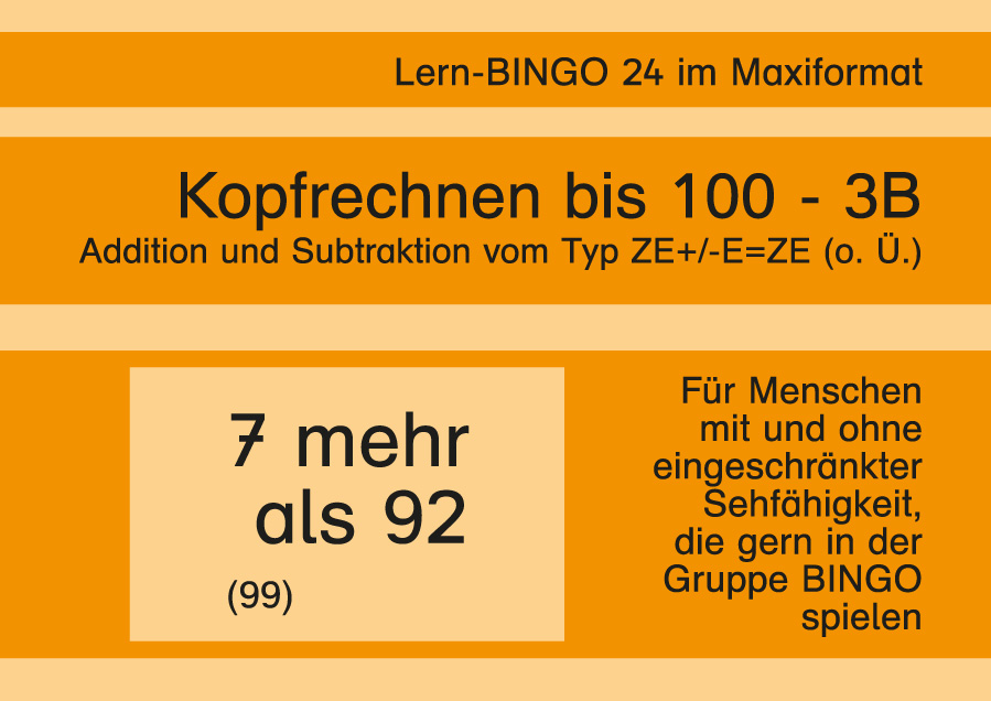 Lern-BINGO 3B Addition Subtraktion (ZE+/-E=ZE o.Ü) bis 100 PDF